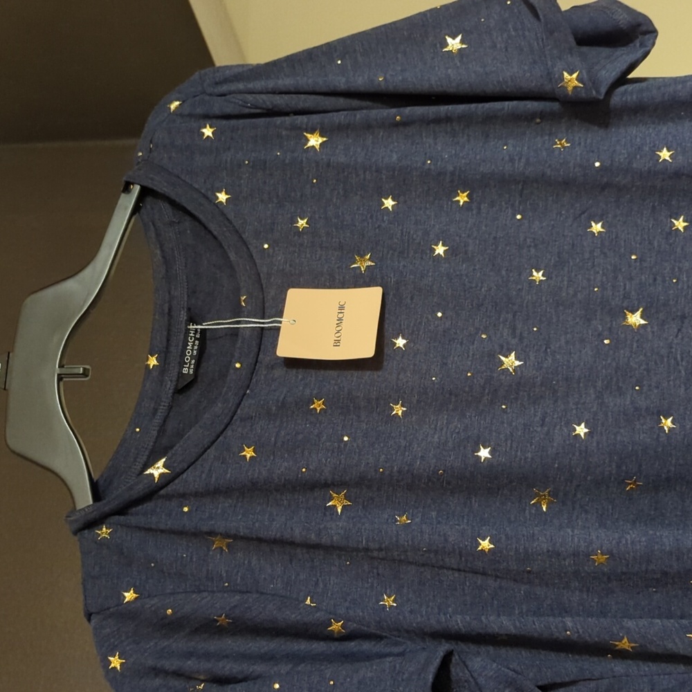 Women's top blue shirt with gold stars